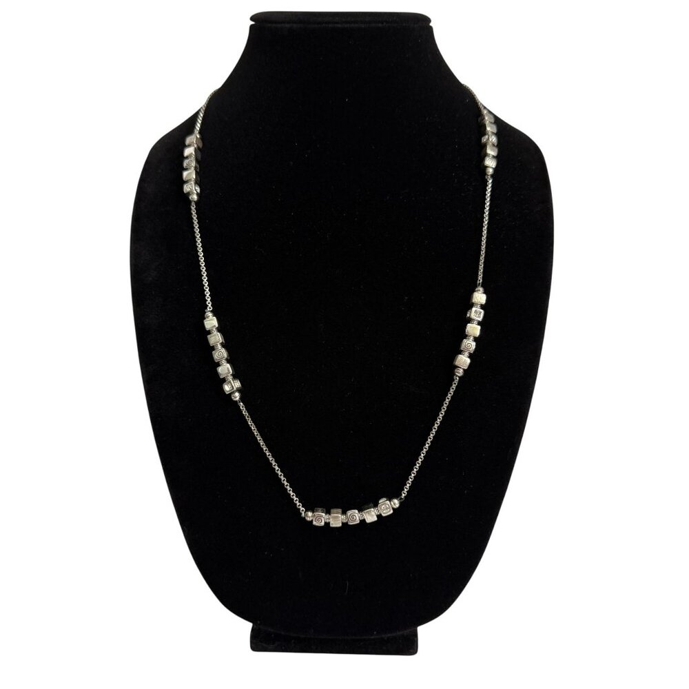 NWT Brighton Mayan Silver Tone Long Necklace With Decorative Beads Adjustable